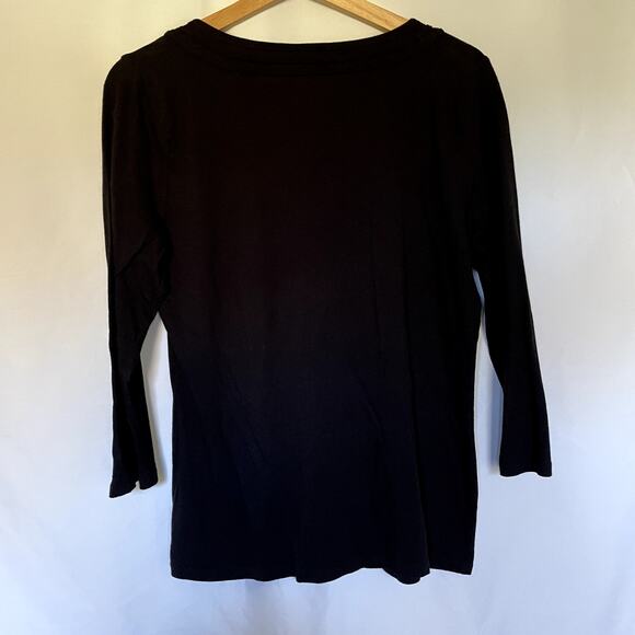 Talbots long sleeved black top vintage neckline women's size large cotton modal - Picture 6 of 6